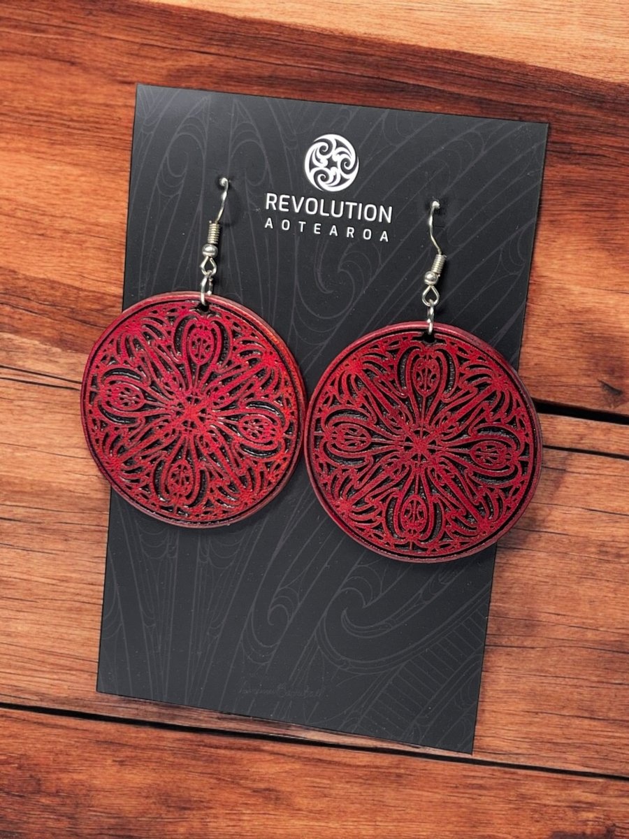 Earrings - Leather - Pohutukawa - Red - Revolution Aotearoa