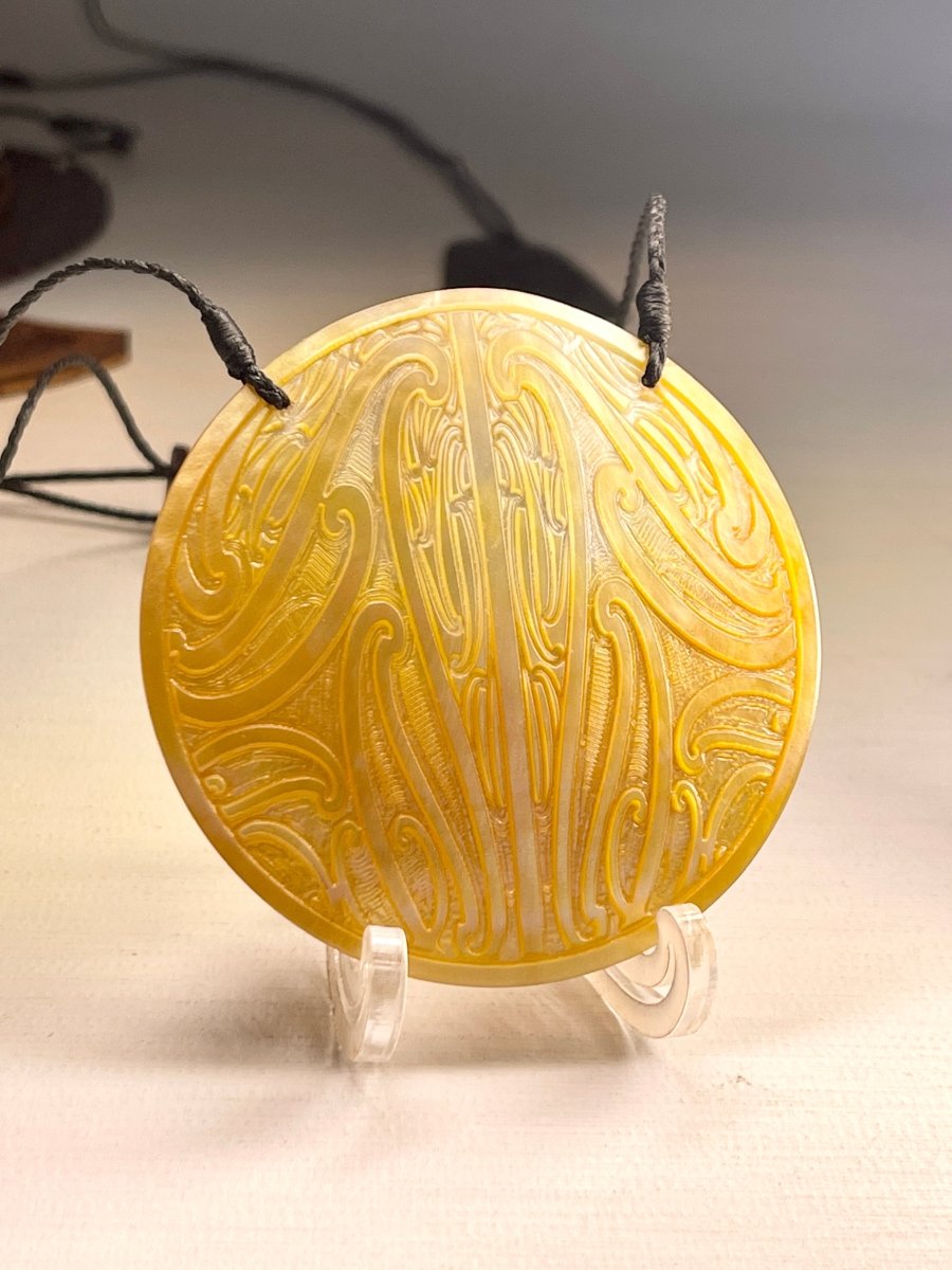 Gold Mother Of Pearl Shell Statement Pendant - Taiao - Revolution Aotearoa