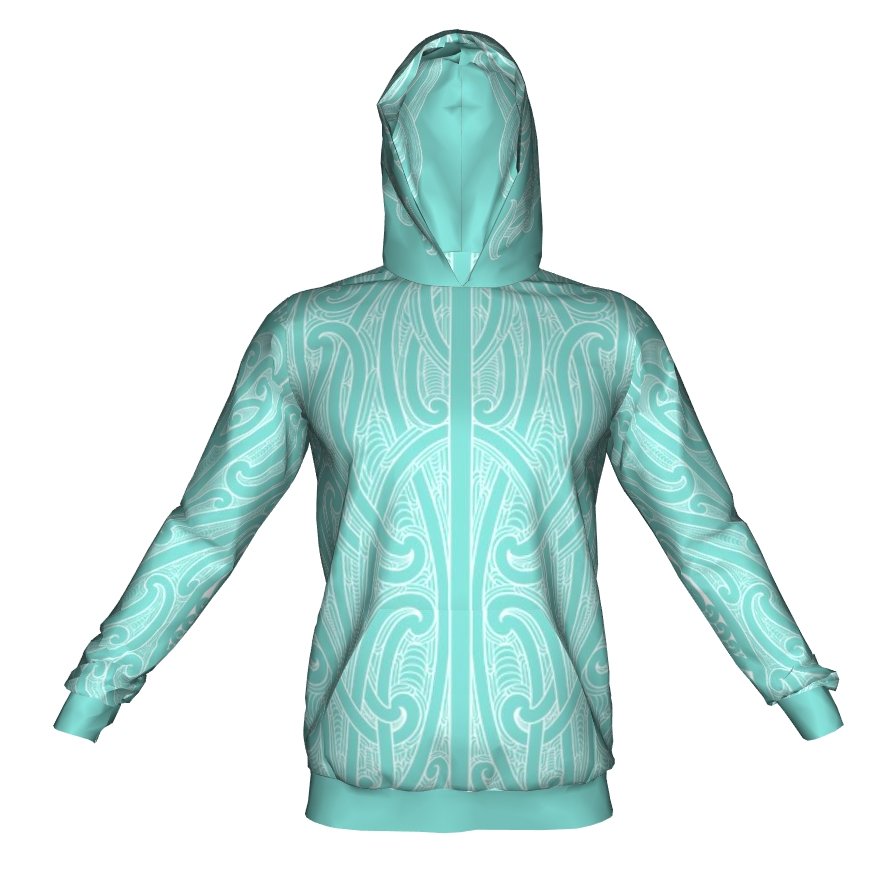 Puhoro Hoodie - Turquoise / White - Revolution Aotearoa