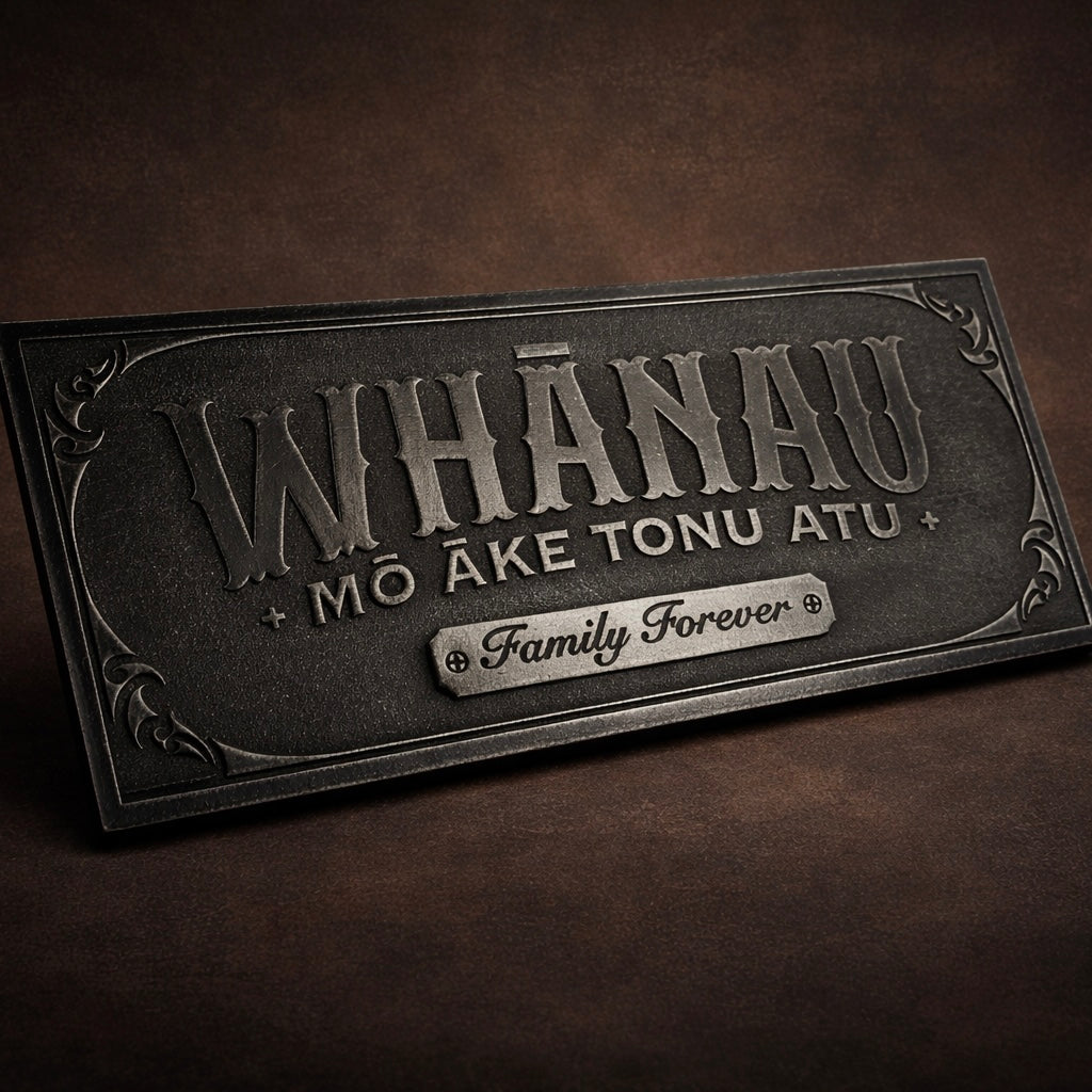 Sign / Wall Plaque - Whānau Mō Āke Tonu Atu - Antique Gunmetal