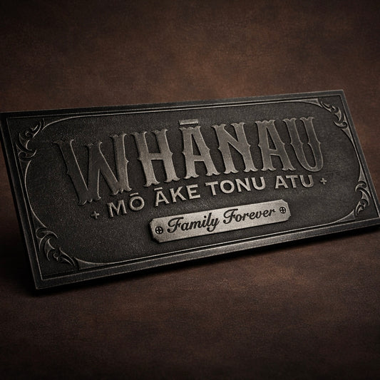 Sign / Wall Plaque - Whānau Mō Āke Tonu Atu - Antique Gunmetal