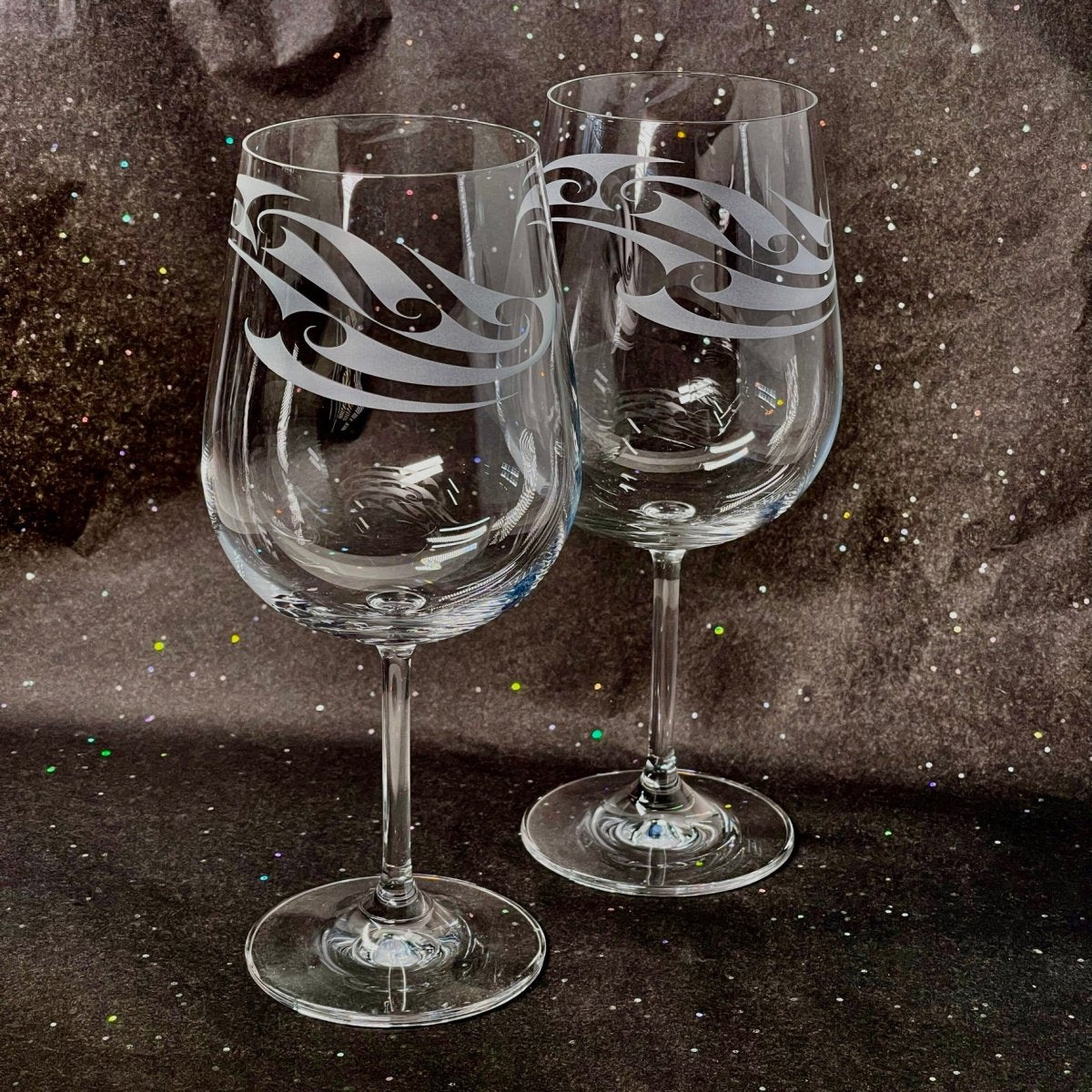 Etched Red Wine Stem Glasses Set of 2 - Revolution Aotearoa