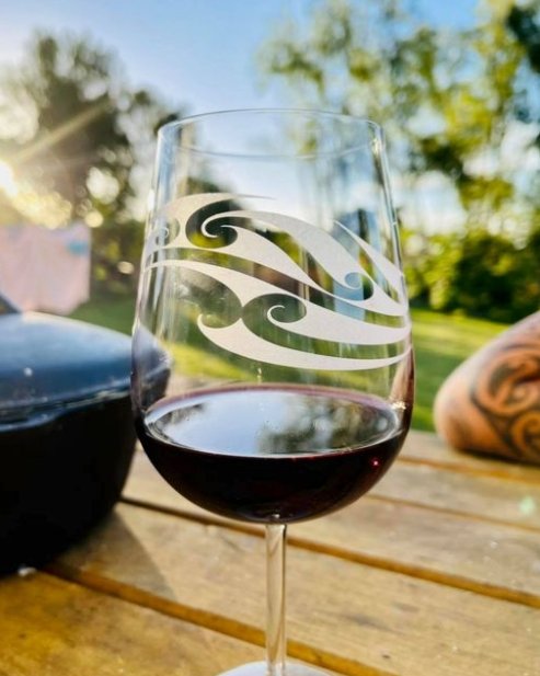 Etched Red Wine Stem Glasses - Set of 2 - Revolution Aotearoa