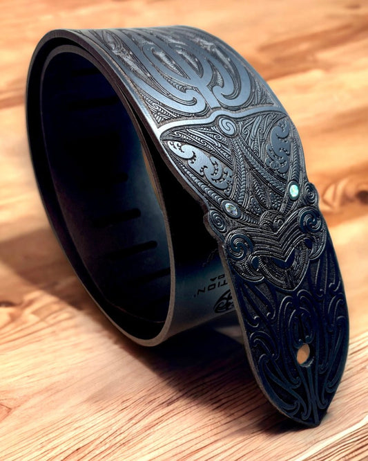 Moko Wheku Leather Guitar Strap - Revolution Aotearoa