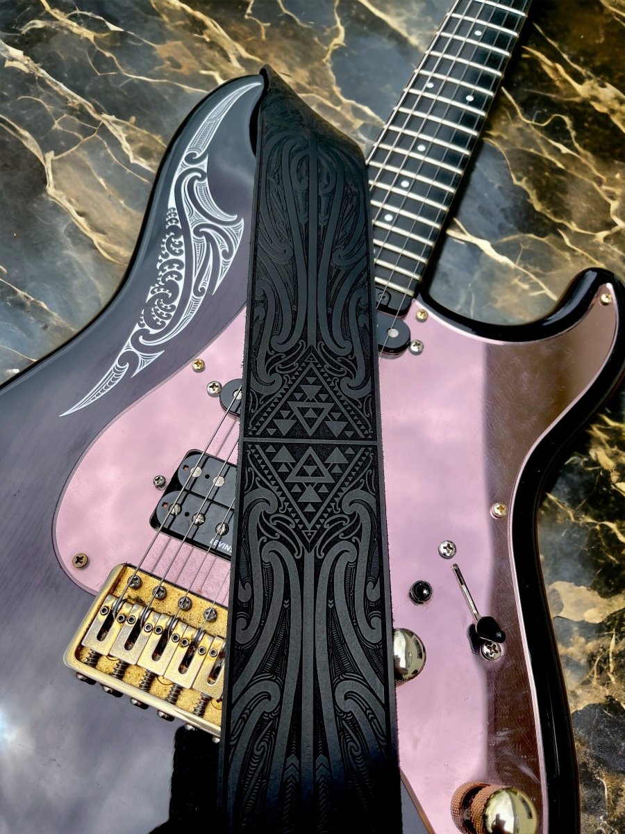 Moko Wheku Leather Guitar Strap - Revolution Aotearoa